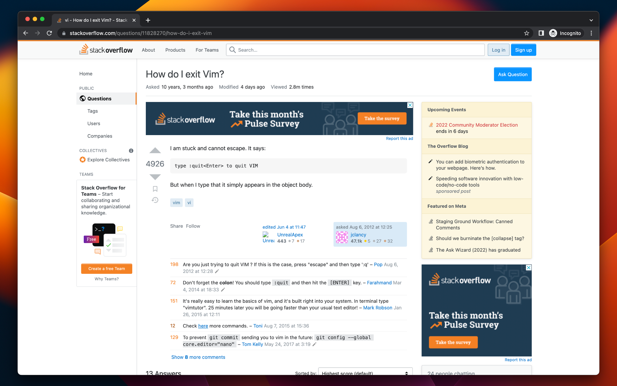 Pertanyaan di situs Stack Overflow mengenai cara keluar dari program Vim